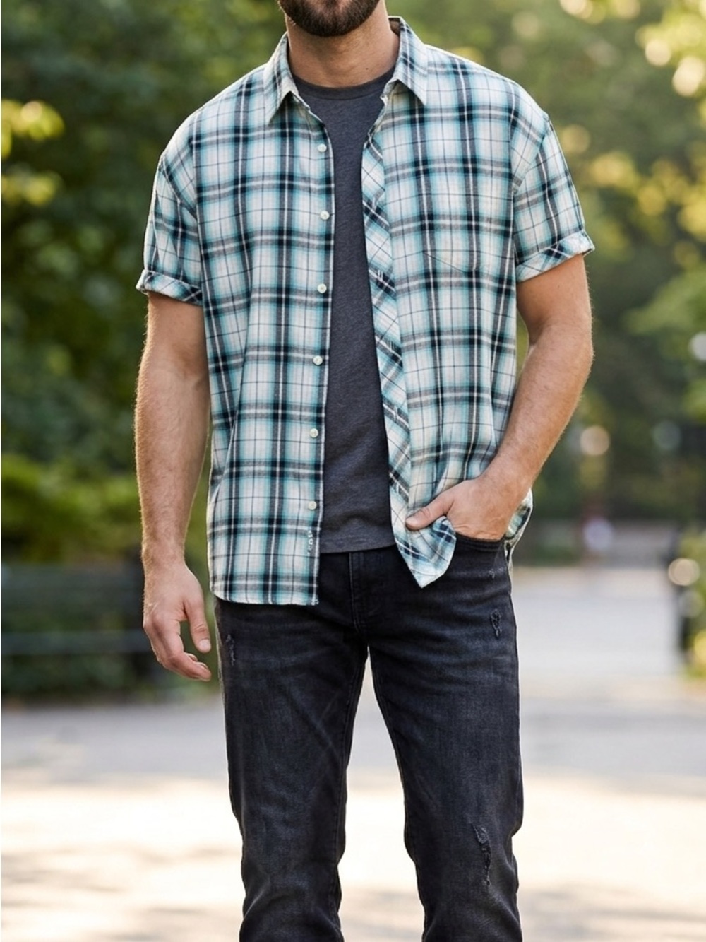 Men’s PJ Mark Plaid Button-Down Short Sleeve Shirt - Size 2XL